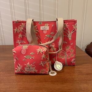 Spartina 449- Vibrant Coral Color- Palm Tree- Shopper Tote & Cosmetic Case